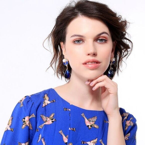 Pink Crystal Pearl Rhinestone Floral Vintage Gold Dangle Statement Earrings - Picture 2 of 4